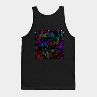 Cybernetic Dreams: Vibrant Neon Circuitry Abstract Design Tank Top